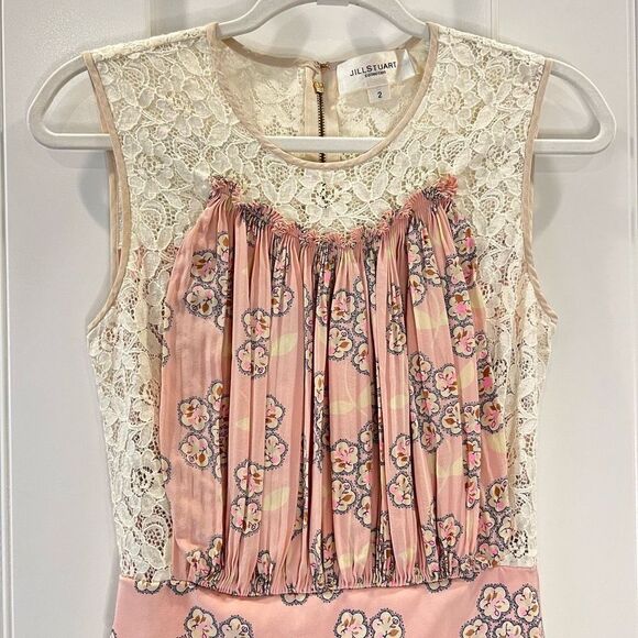 Jill Stuart Collection Size 2 Silk Lace Floral Dress Sleeveless Knee Length - Picture 2 of 14